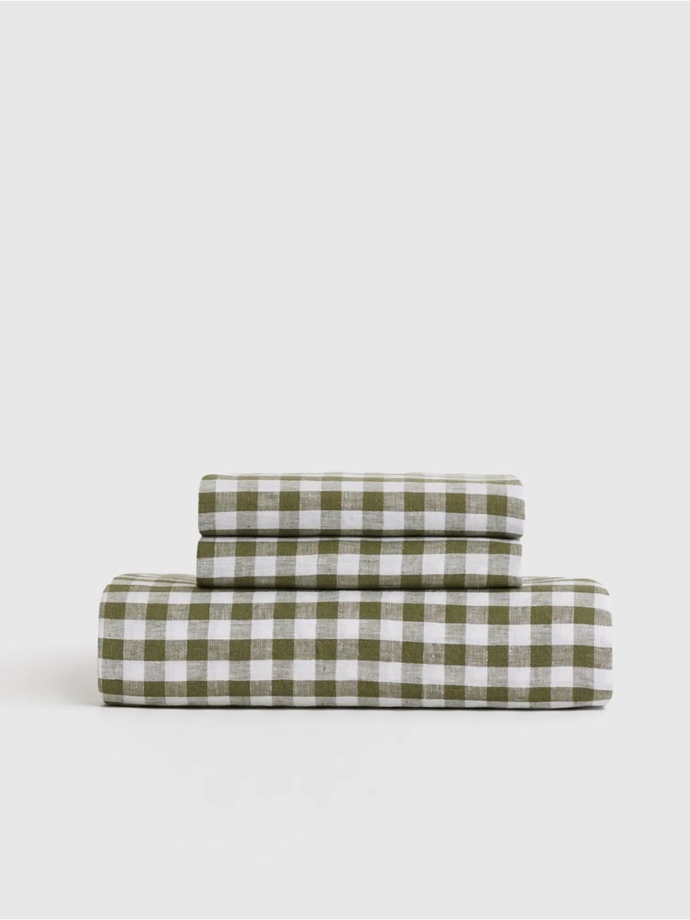Quince European Linen Fitted Sheet Set - Twin Xl - Olive Gingham